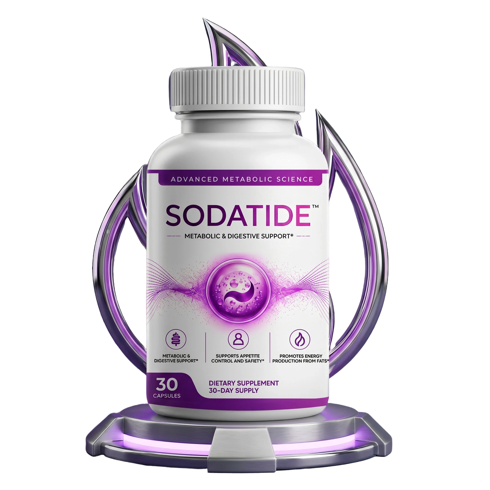 Sodatide bottle with prebiotic and probiotic capsules for metabolism and weight loss